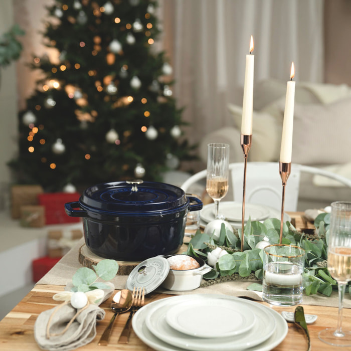 Cocotte 24 cm, Rond(e), Bleu intense, Fonte