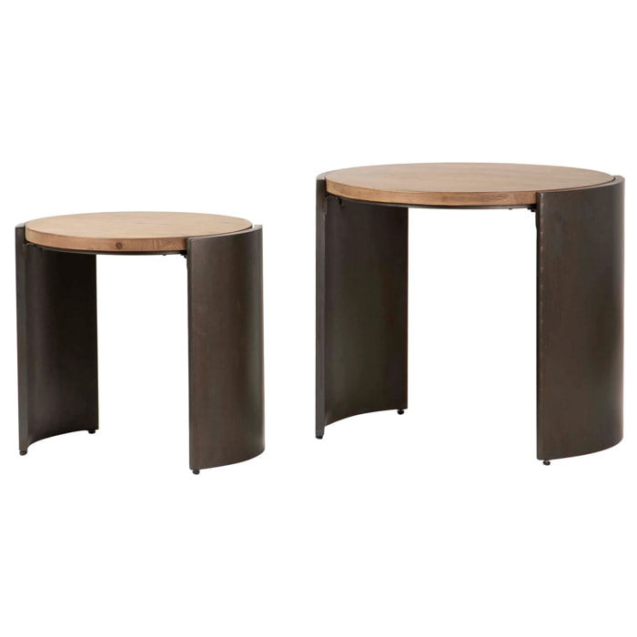 Set 2 Mesas Madera Metal 69x65x61 54x50x52 Cm