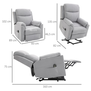 Fauteuil de relaxation électrique - fauteuil releveur inclinable avec repose-pied ajustable et télécommande - tissu aspect lin gris clair