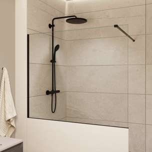 Pare-muret 120x100cm Paroi en verre Crystal Glass® 8 mm anticalcaire, avec bras et profilés noir mat (SATBWIS120PRC)