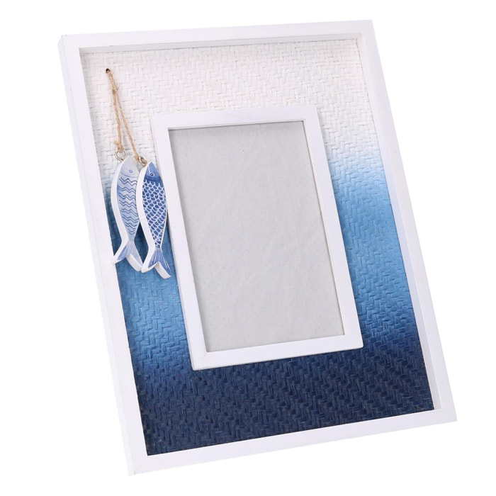 Portafoto da tavolo in legno mare blu e bianco rettangolare cm21x1,5h27
