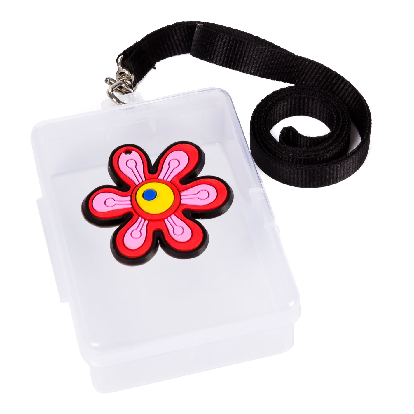 Porta mascarillas higiénico infantil DISEÑO FLOR con lanyard.