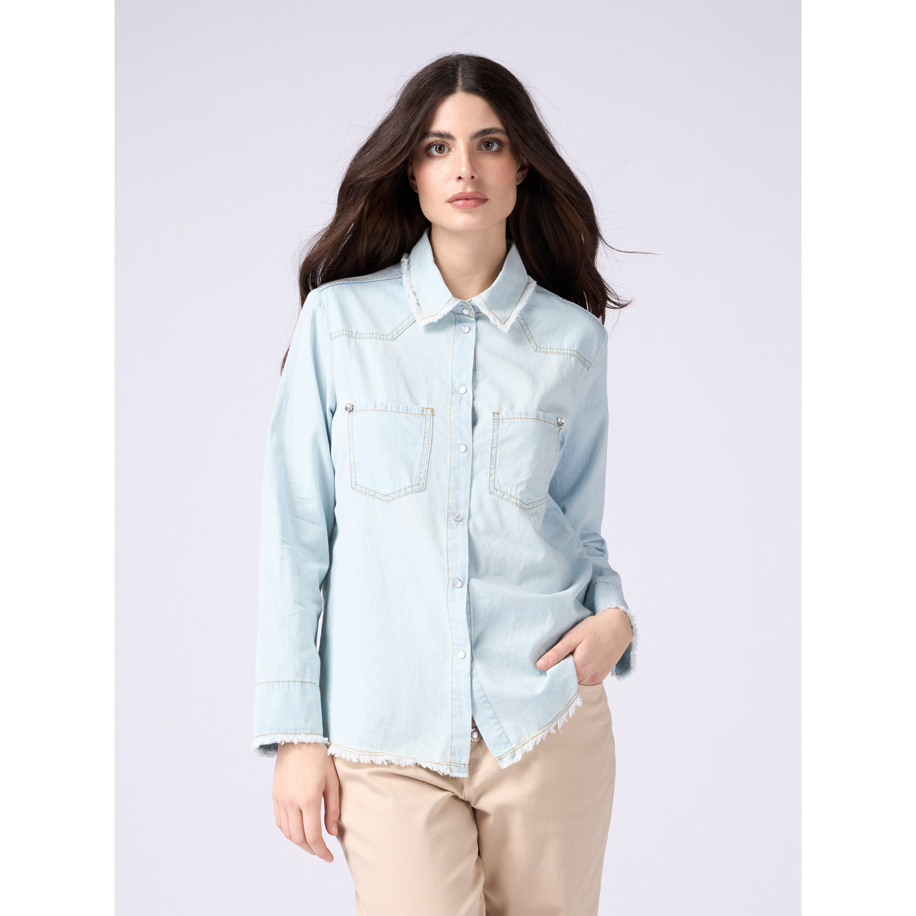 Oltre - Camicia in denim stone bleached - Azzurro