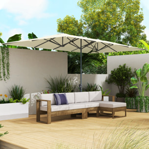 Sombrilla Doble 4,5x2,6 m Sombrilla Terraza Exterior con Manivela Poste de Aluminio Impermeable y Protección UV50+ Parasol Grande para Terraza Playa Piscina Crema
