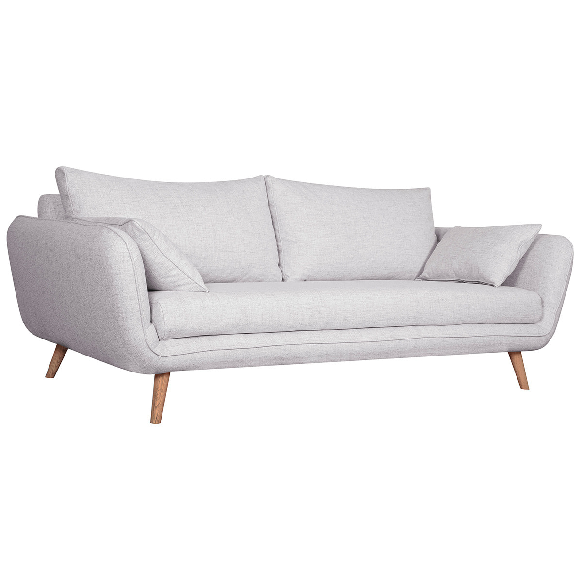 Canapé scandinave 3 places en tissu gris clair chiné et bois clair CREEP