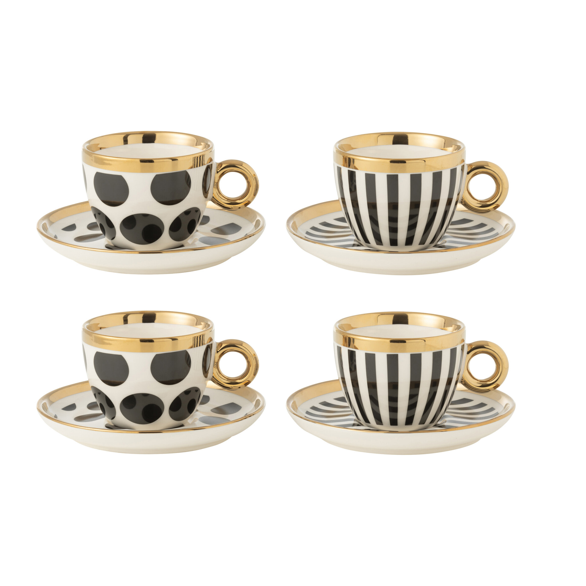 J-Line tasses + sous-tasses - céramique - mix - boîte de 4