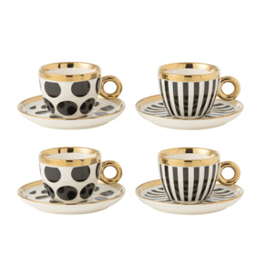 J-Line tasses + sous-tasses - céramique - mix - boîte de 4