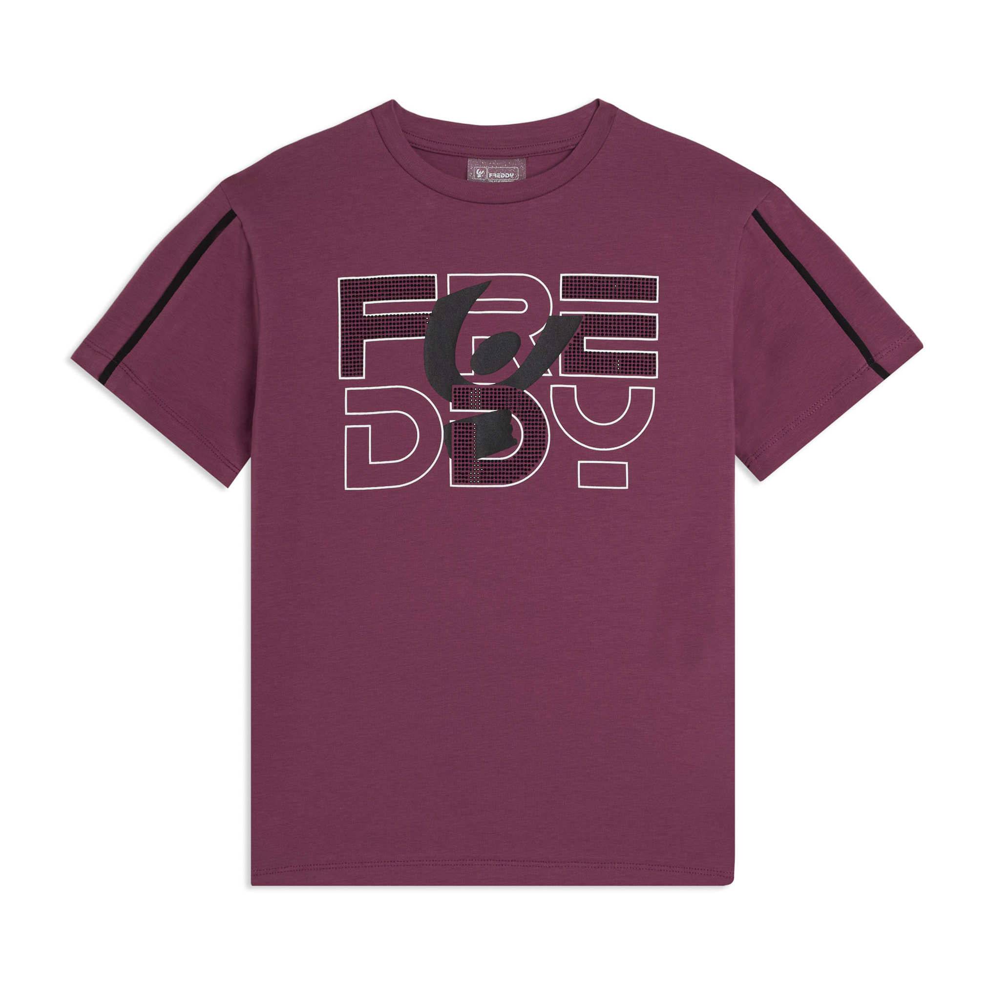 T-shirt Junior con logo in strass e cuciture a contrasto