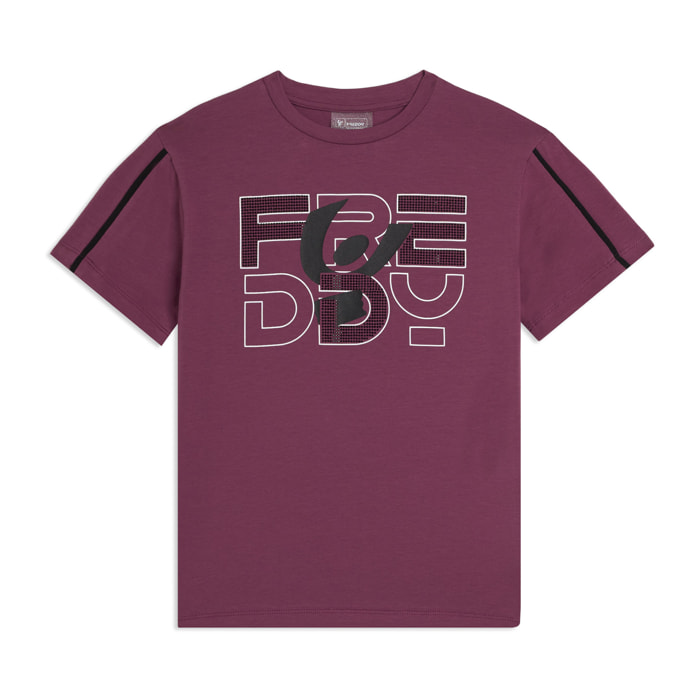 T-shirt Junior con logo in strass e cuciture a contrasto