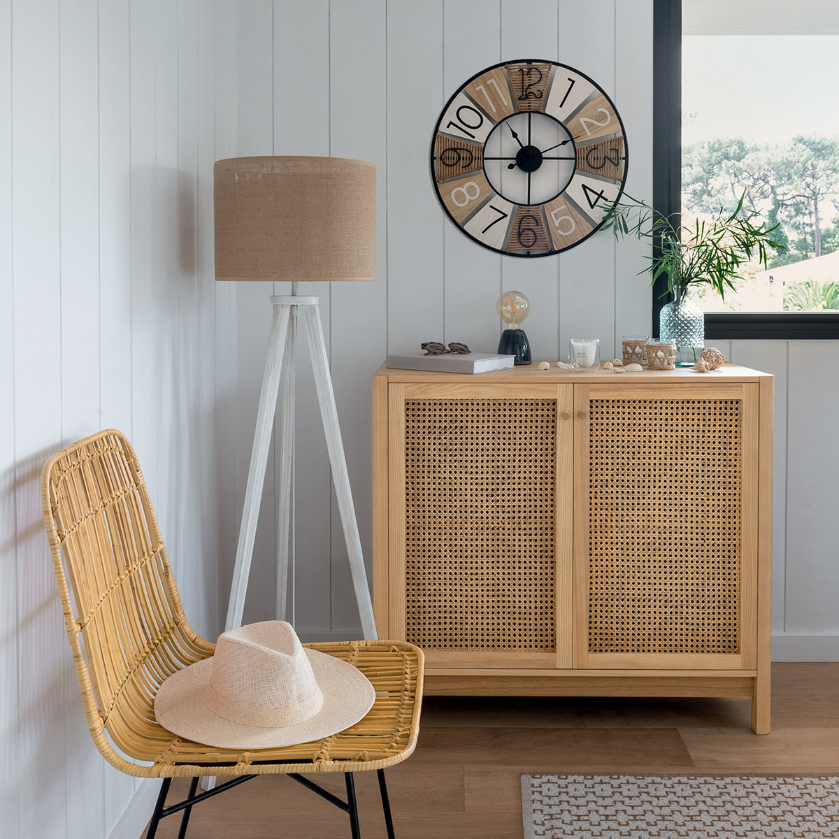 Lampadaire trépied "Elva" bois H143cm