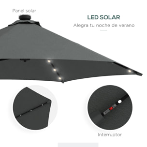 Sombrilla Voladiza de 3 m con Luces LED Sombrilla de Jardín con Manivela y Base Cruzada Parasol Excéntrico para Exterior Patio Terraza Gris Oscuro