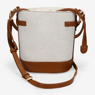 Bolso cubo cuero y beige con cinturón y hebilla
