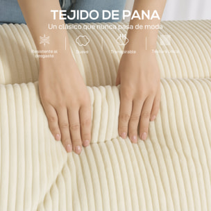 Sofá de 3 Plazas, Sofá de Salón, 202x90x76 cm, Tapizado en Pana, Acolchado Grueso, Asiento Extra Profundo, Reposabrazos Anchos, 2 Almohadas, Beige