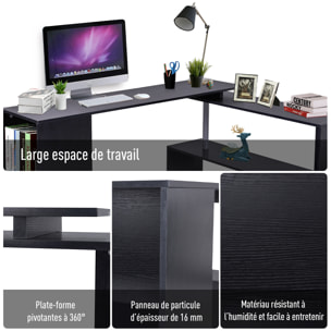 Bureau informatique multimédia modulable design contemporain zig zag bibliothèque intégrée panneaux particules noir métal