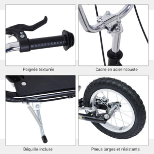 Trottinette patinette pour enfants à partir de 5 ans grands pneus guidon réglable poignée frein et béquille acier noir