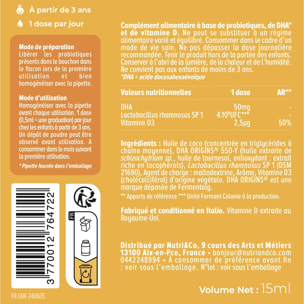 Probiotiques Enfant Vitamine D & Oméga 3 - Format Liquide 15ml - Lot de 3