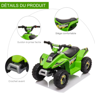 Quad électrique enfant - voiture électrique enfant - marche AV, AR - 6 V, V. max. 4,6 Km/h - vert