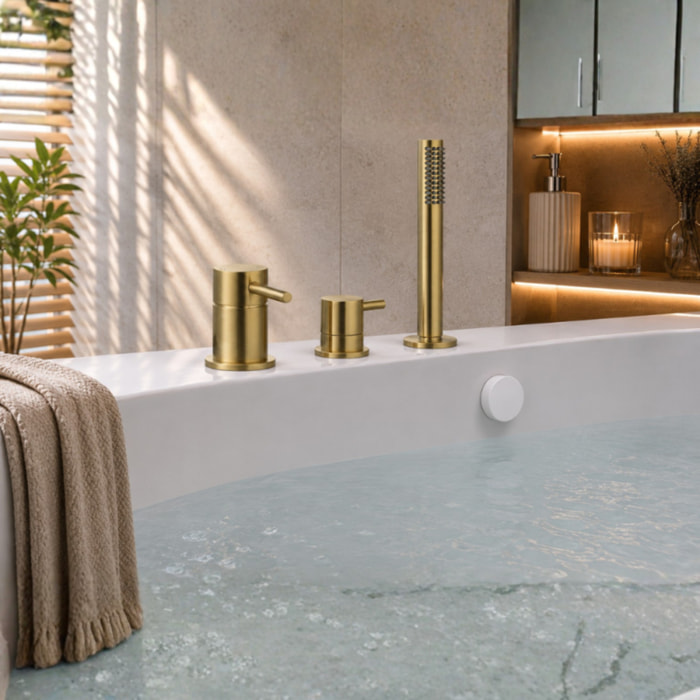 Mitigeur bain douche mécanique PAINI Ortence laiton brossé + Vidage trop plein et bonde clic-clac siphon 90cm PAINI blanc mat
