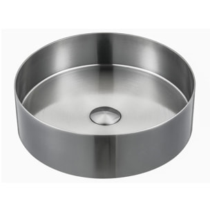 Vasque à poser ronde Aurum 38 x 38 x 11 cm en acier inoxydable brossé sans trop-plein avec bonde (SATAUR3838BS)