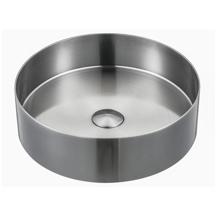 Vasque à poser ronde Aurum 38 x 38 x 11 cm en acier inoxydable brossé sans trop-plein avec bonde (SATAUR3838BS)