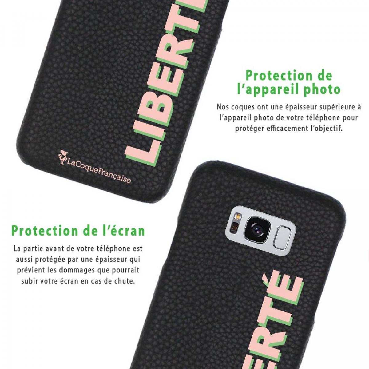 Coque Samsung Galaxy S8 effet cuir grainé noir Liberté rose et vert Design La Coque Francaise