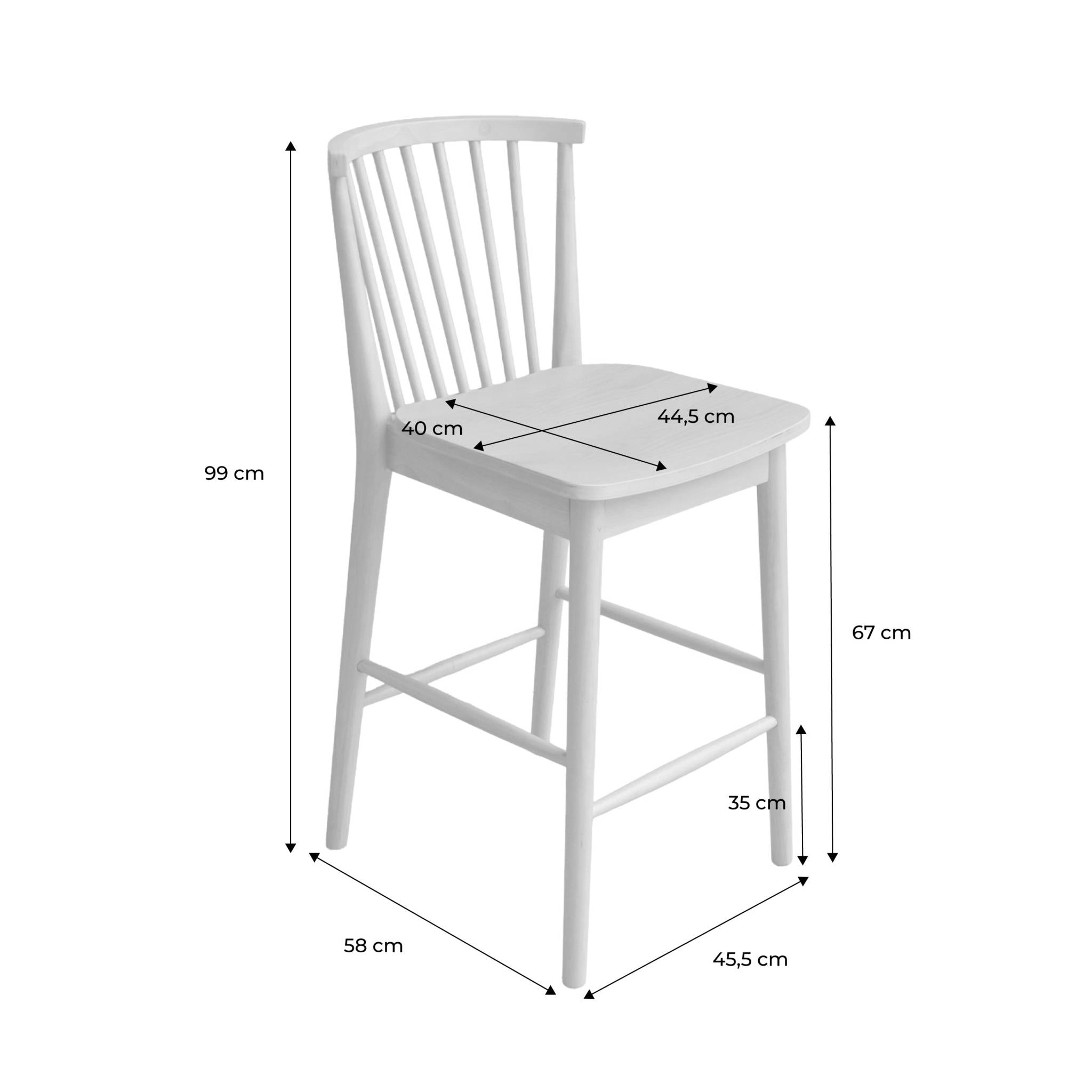 Lot de 2 tabourets de bar à barreaux bois d'hévéa et contreplaqué naturel - 48 x 58 x 98.5 cm - Paula