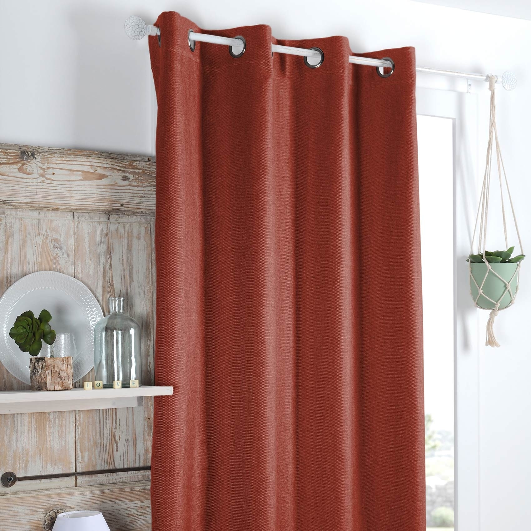 Rideau occultant et isolant doublé de polaire - Terracotta