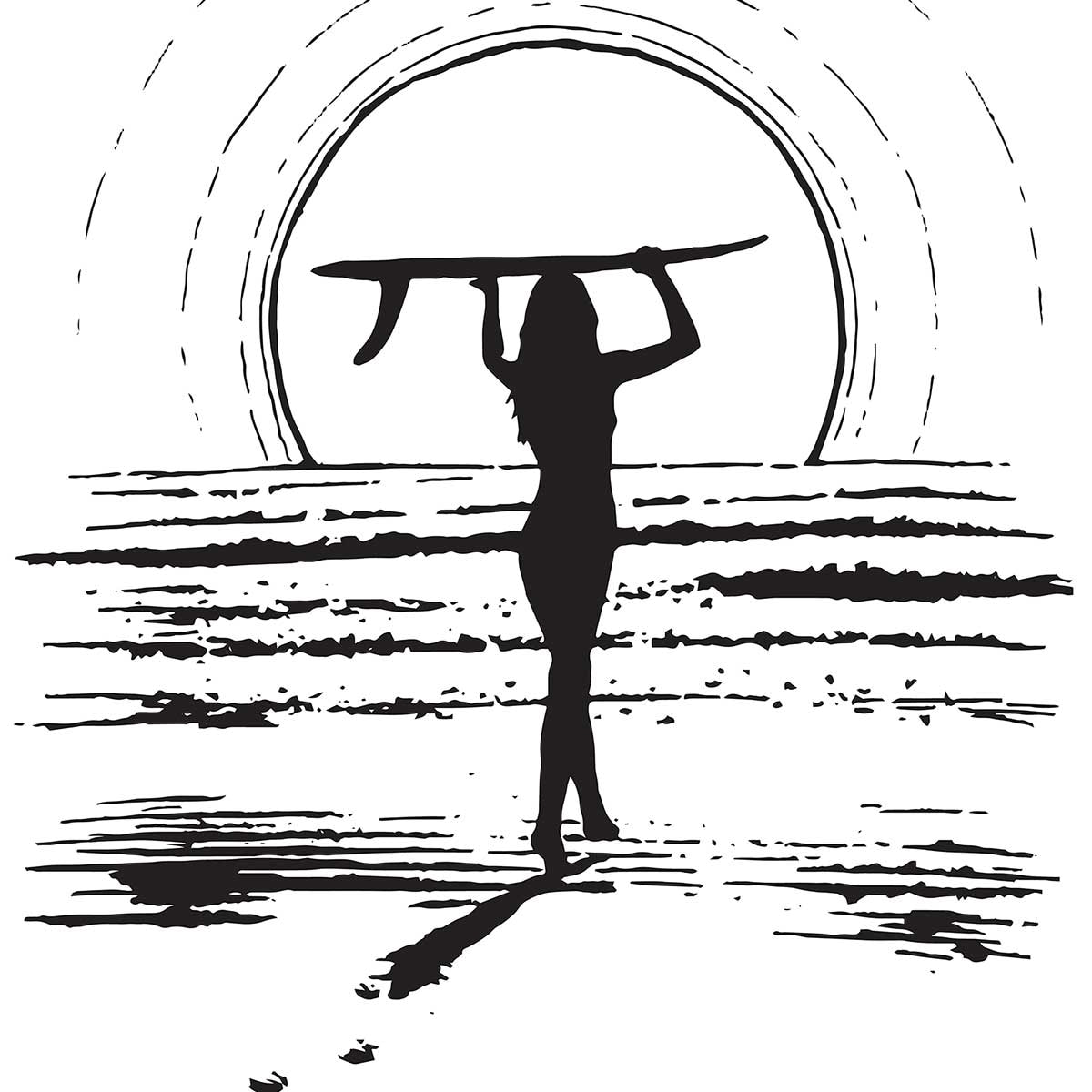 Poster surfeuse sunset Affiche sous cadre noir
