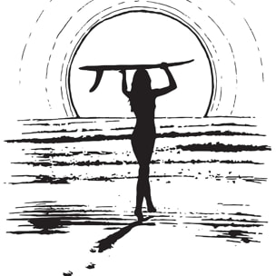 Poster surfeuse sunset Affiche sous cadre noir