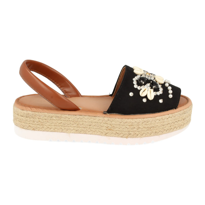Sandalia de Plataforma con Yute y Pala con Adornos de Conchas