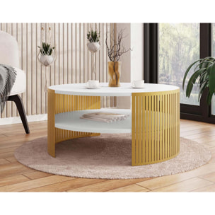 Cruz - table basse ronde - blanc et doré - 1 niche - 75 cm - Blanc / Doré