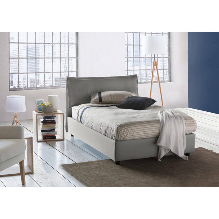 Letto piazza e mezza Asso, Letto contenitore con rivestimento in tessuto, 100% Made in Italy, Apertura frontale, adatto per materasso Cm 120x190, Grigio