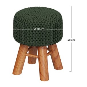 Petit tabouret tricot Lisa vert kaki