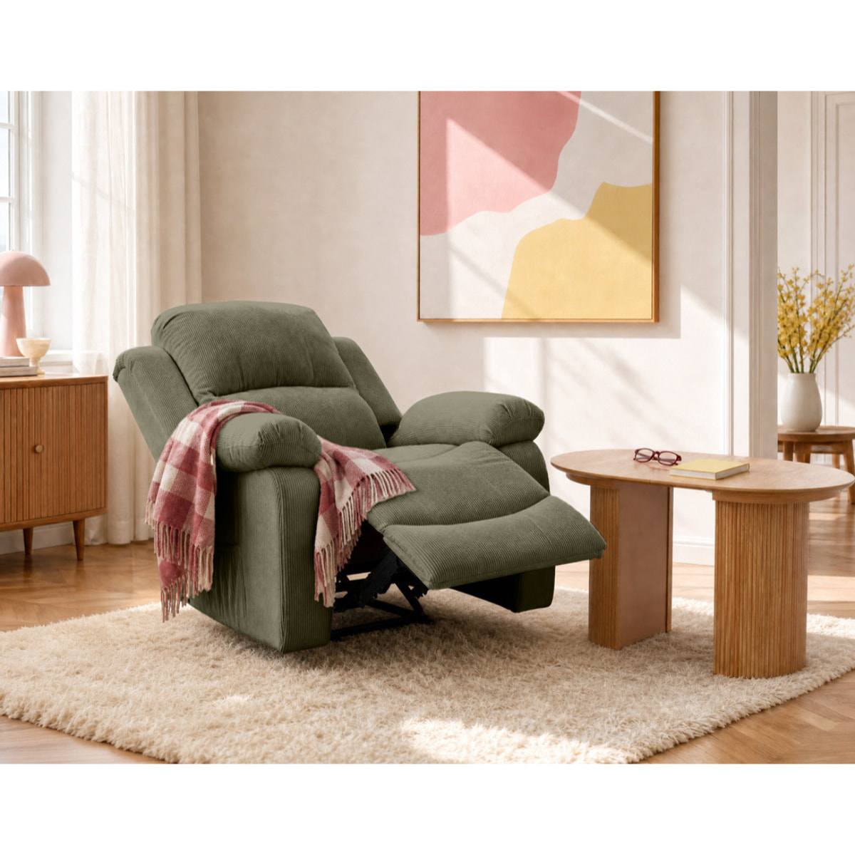 Armand - fauteuil relax électrique en velours côtelé - Vert