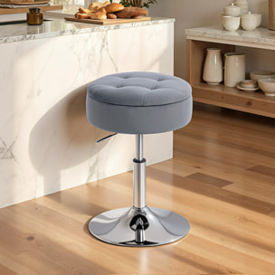 Tabouret de bar design velours acier chromé hauteur réglable H.49-65 cm gris