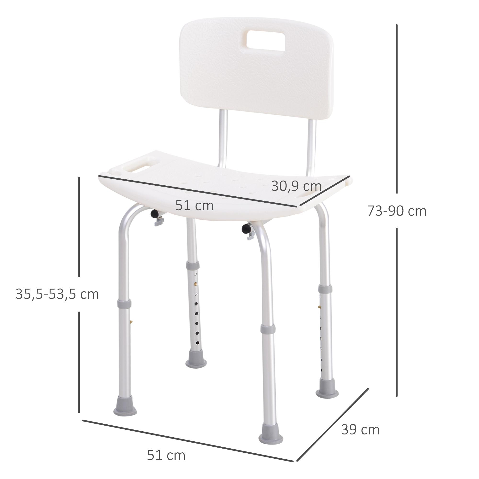 Chaise de douche siège de douche ergonomique hauteur réglable pieds antidérapants charge max. 136 Kg alu HDPE blanc