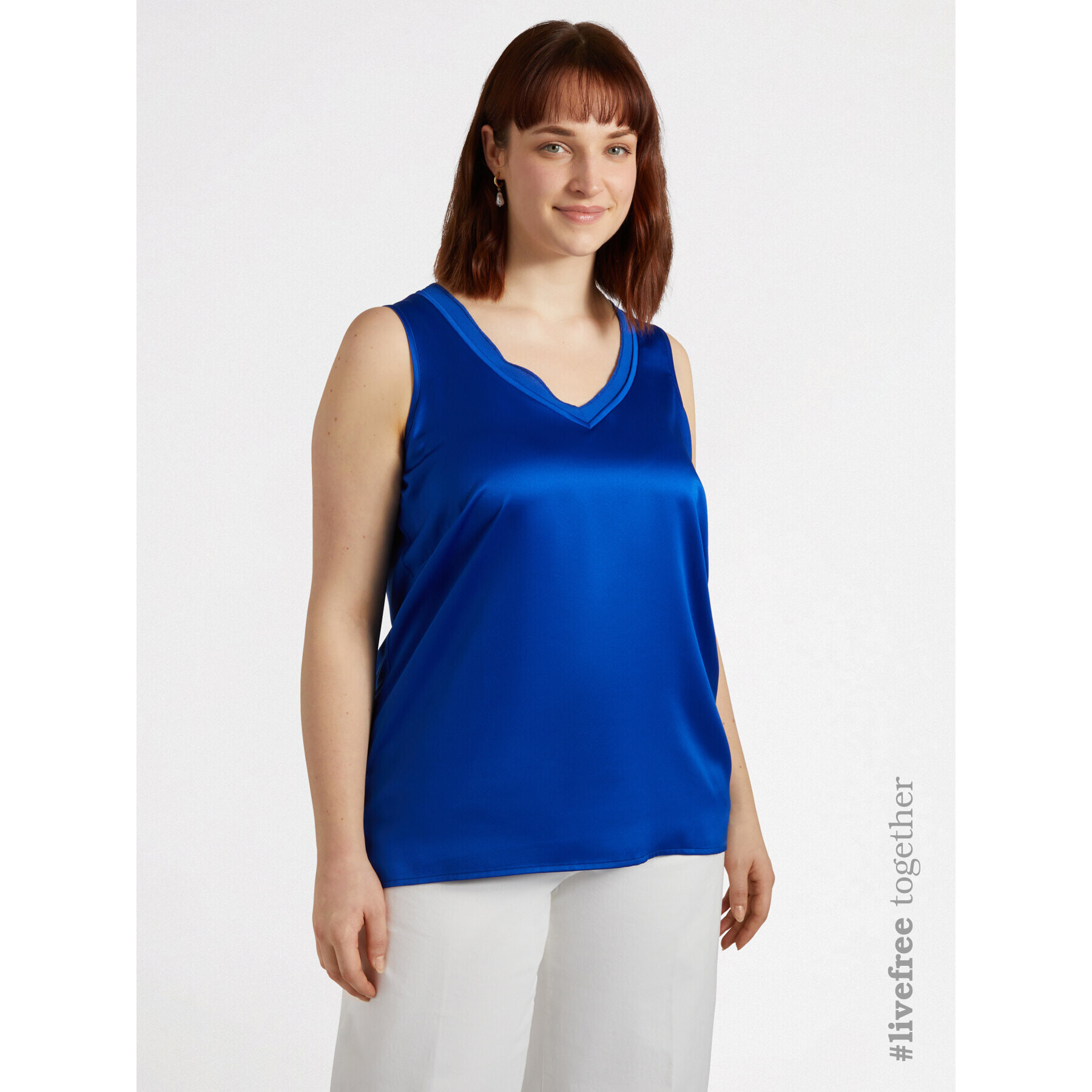 Fiorella Rubino - Top de dos tejidos con escote de pico - Azul aciano