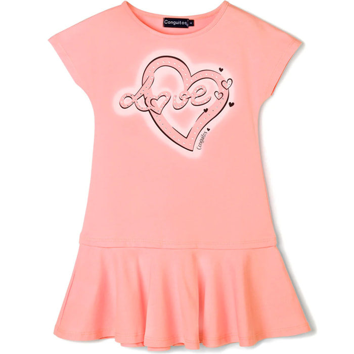 Vestido De Niña Con Estampado De Corazón Naranja