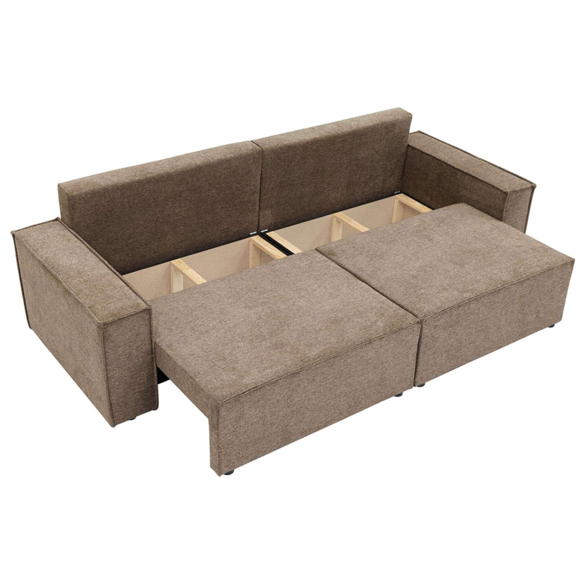 Cezanne - Canapé droit 3 places convertible avec coffre en tissu texturé - Marron