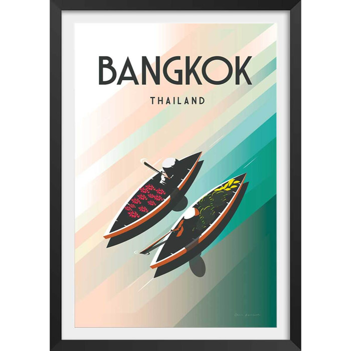 Affiche ville voyage Bangkok Thailand Affiche + cadre en bois - Noir