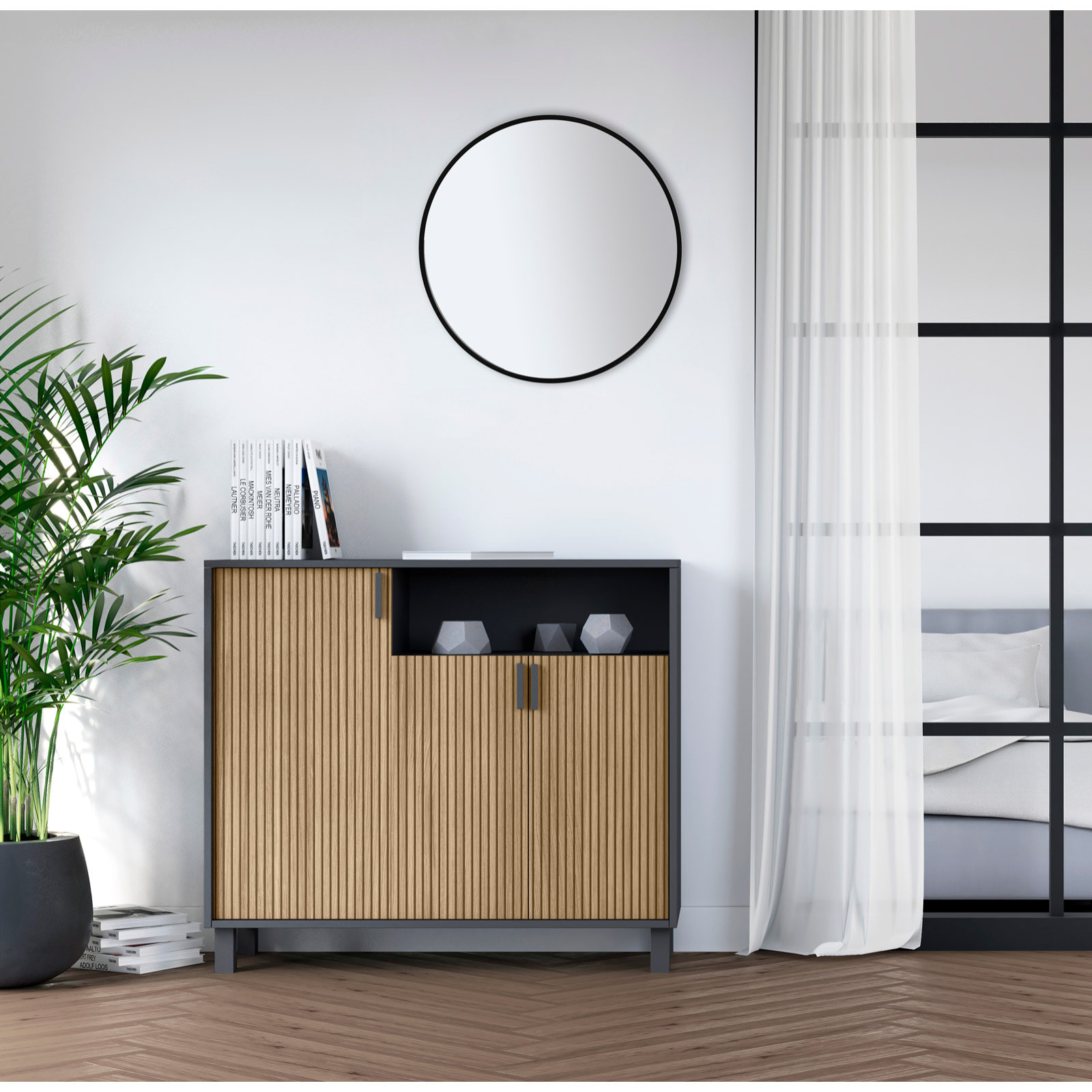 Zapatero Gotemburgo melamina grafito puertas impresión vallado 88x100x37 cm