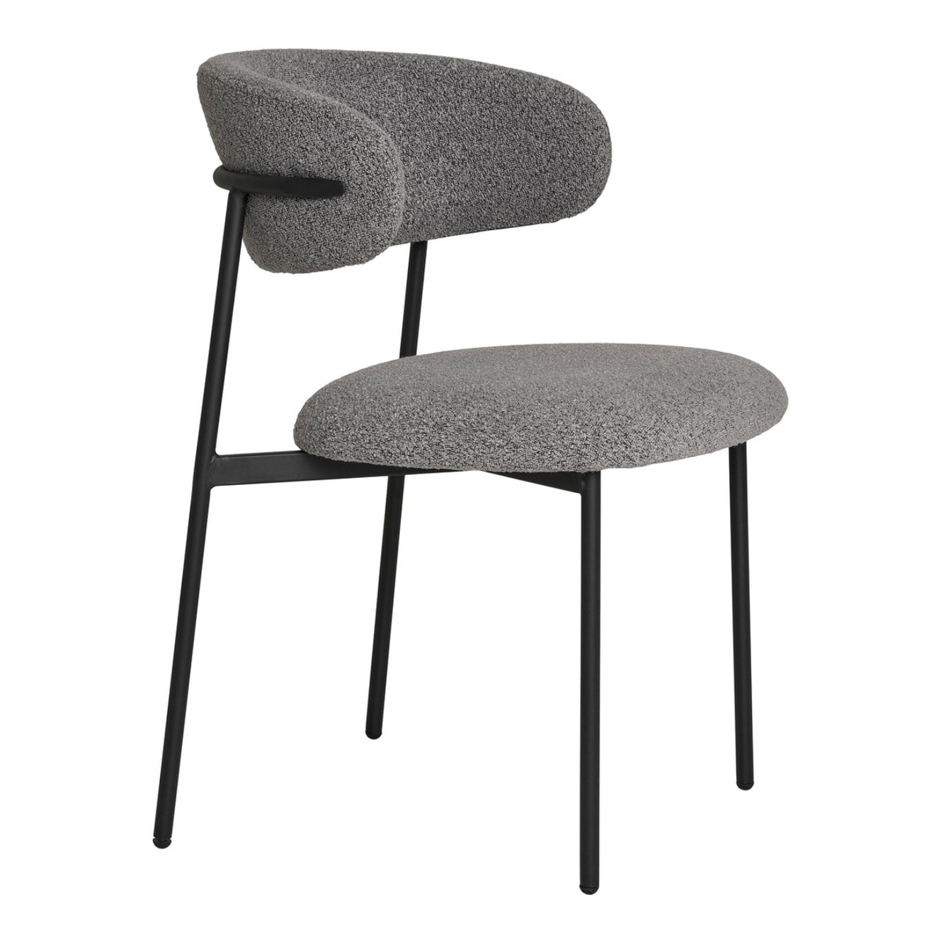 Set 2 sedie da pranzo Mira in Bouclé Grigio Chiaro con Gambe Nere