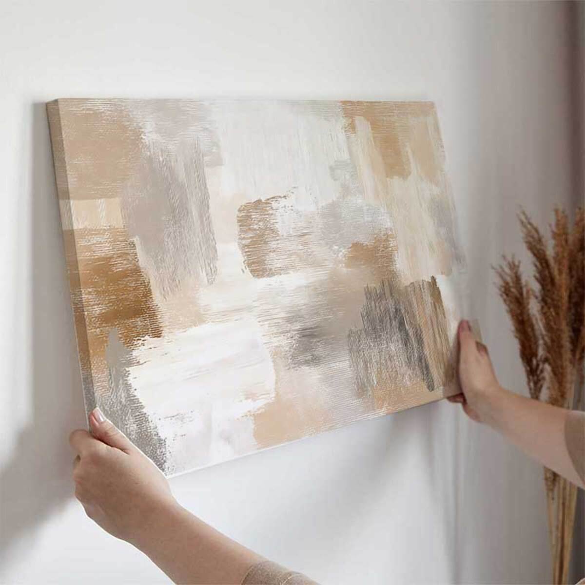 Tableau abstrait peinture beige Toile imprimée