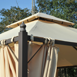 Cenador de Jardín 3x3m Gazebo con Doble Techo 4 Cortinas Laterales Mejor Ventilación Exterior Espacioso para Fiesta Eventos Barbacoa Beige