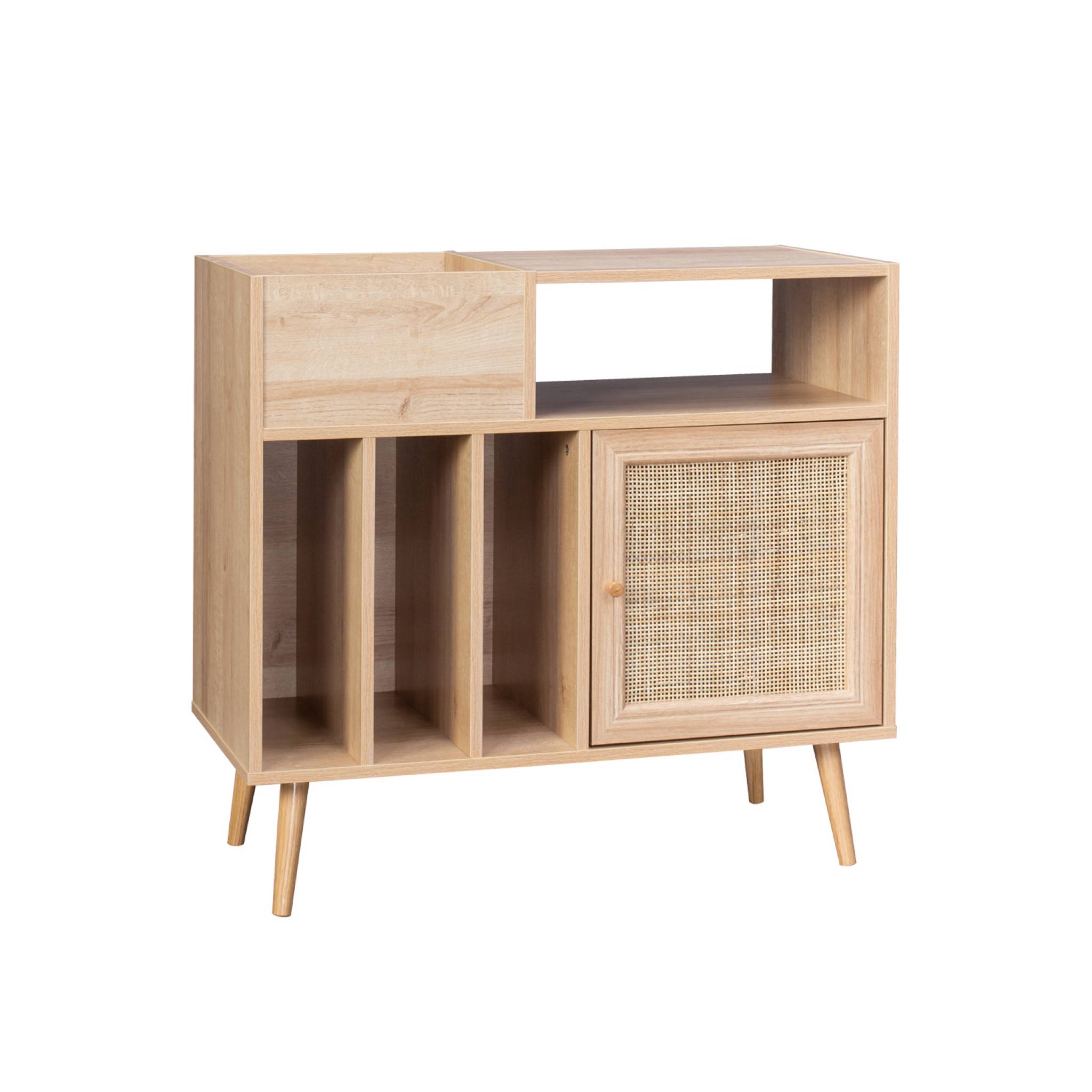 Meuble vinyle cannage et décor bois Bohème 1 porte et 4 casiers 83cm