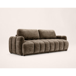 Silvia - Canapé droit 3 places convertible avec coffre - en tissu bouclette - Marron
