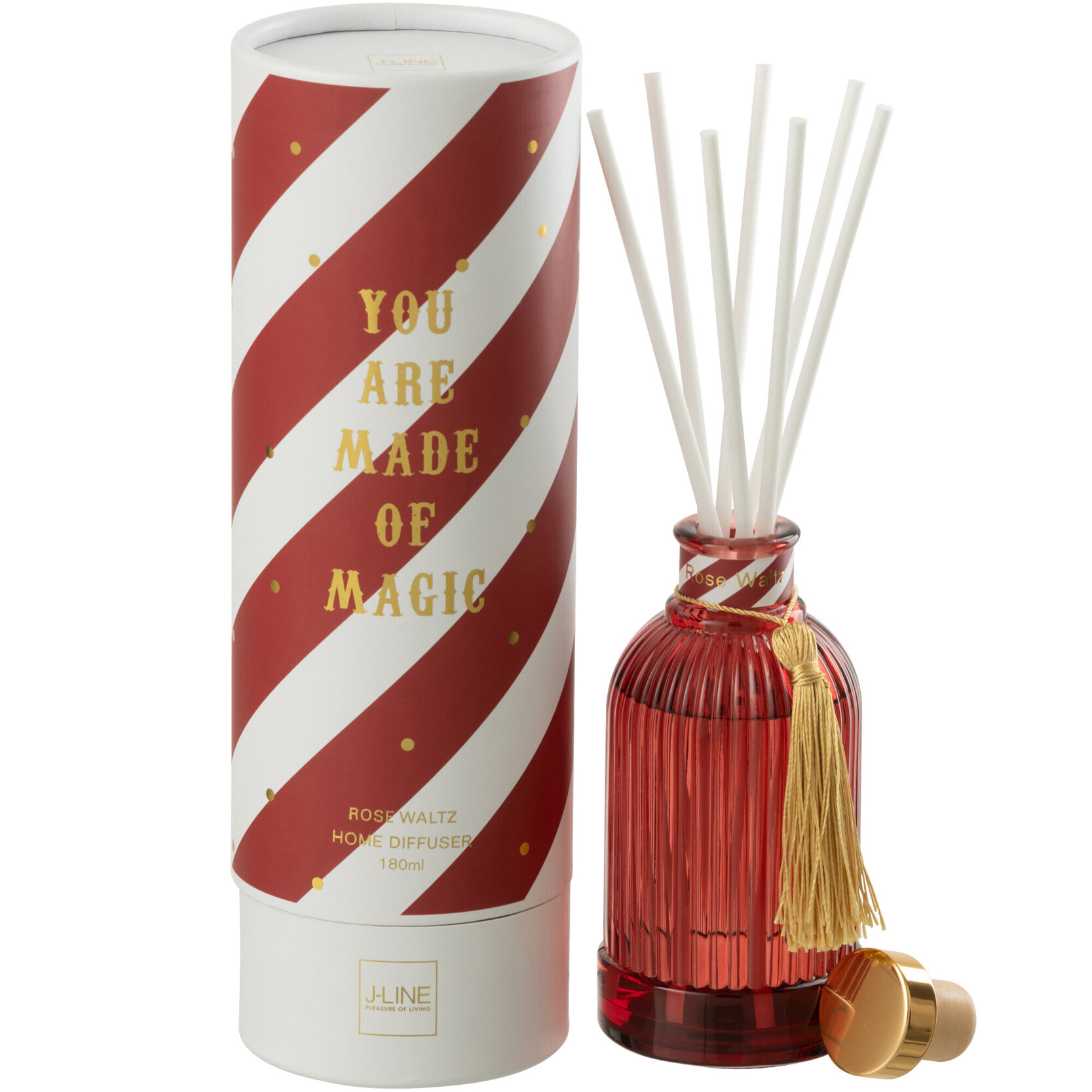 J-Line bâtonnets parfumés Magic - Rose Waltz - verre - blanc/corail - small