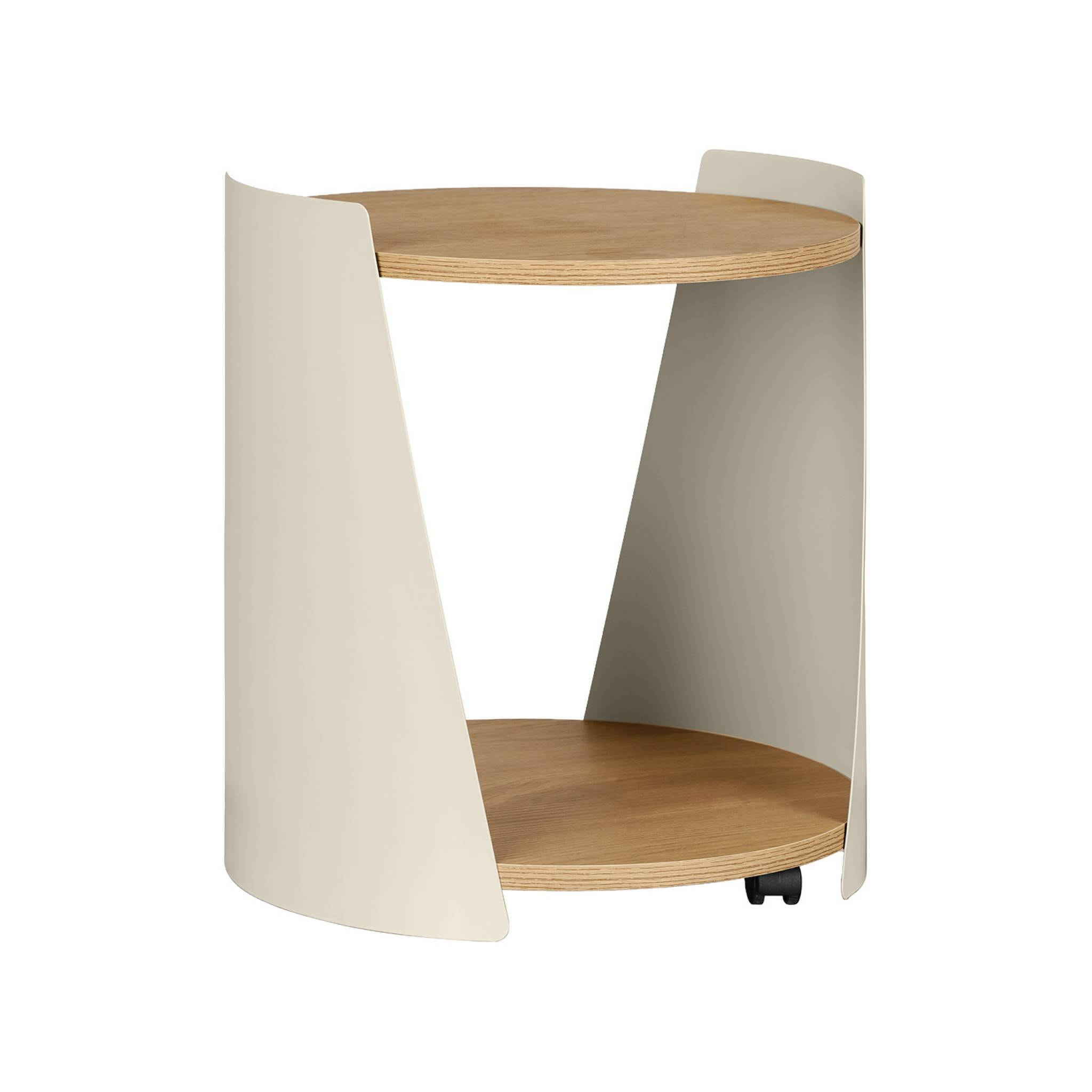 Table d'appoint, table de chevet métal courbé et décor bois avec roulettes MOLTO