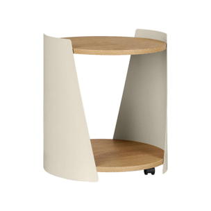Table d'appoint, table de chevet métal courbé et décor bois avec roulettes MOLTO