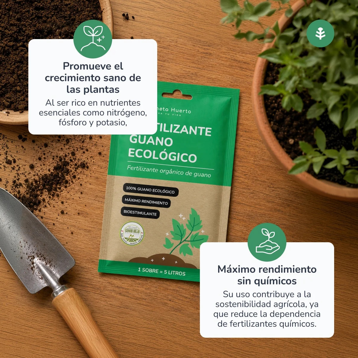 Fertilizante Guano eco Planeta Huerto Sobre para 5 L
